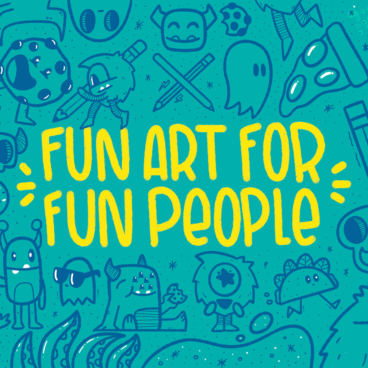 a super fun doodle art mobile banner that says "fun art for fun people"