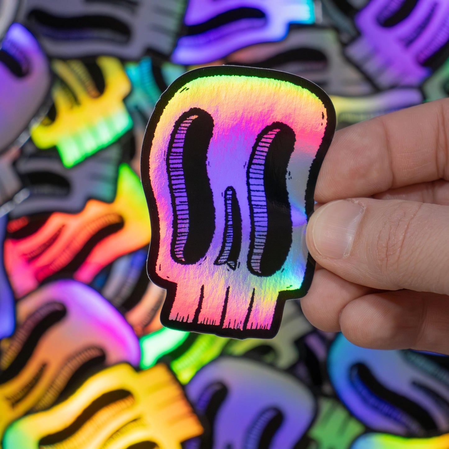 Wavy Skull | Holographic Skull Sticker