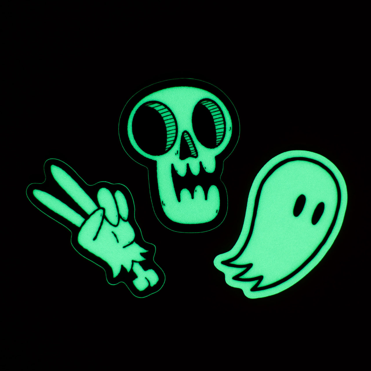 glow in the dark ghost sticker, glow in the dark skull sticker, glow in the dark zombie sticker