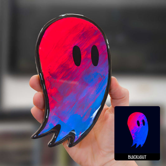 Fred the Ghost | Red and Blue Blacklight Woodcut Wall Art 1225