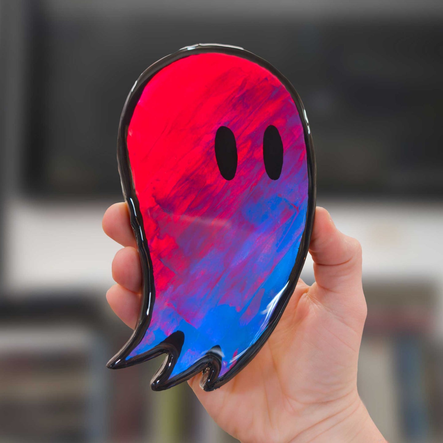 Fred the Ghost | Red and Blue Blacklight Woodcut Wall Art 1225