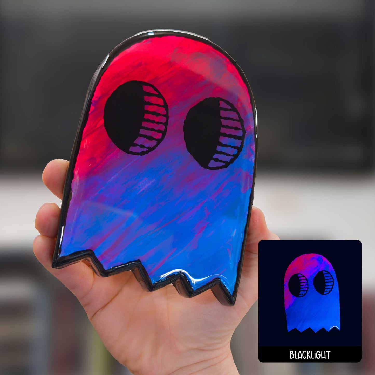 Glowy Ghostie | Red Blue Blacklight Woodcut Wall Art 1225