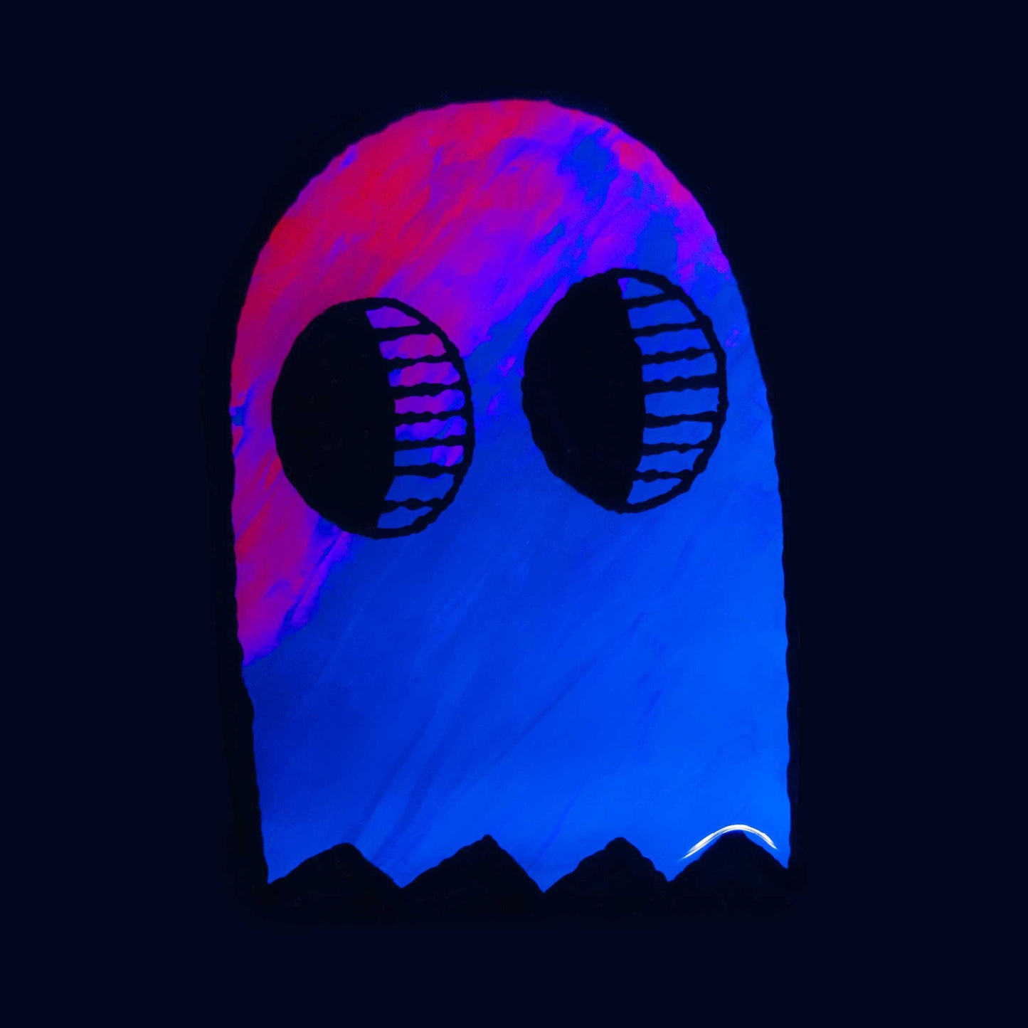 Glowy Ghostie | Red Blue Blacklight Woodcut Wall Art 1225