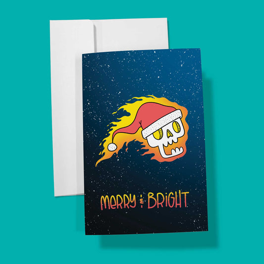 Merry and Bright Flaming Skull | Christmas Card