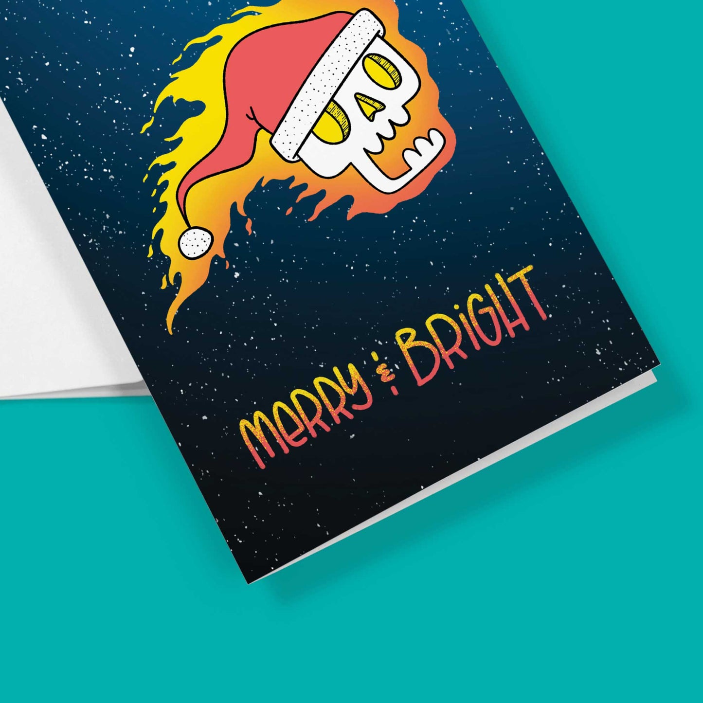 Merry and Bright Flaming Skull | Christmas Card