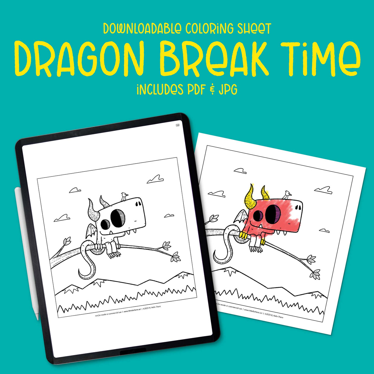Dragon Break Time Downloadable Coloring Sheet