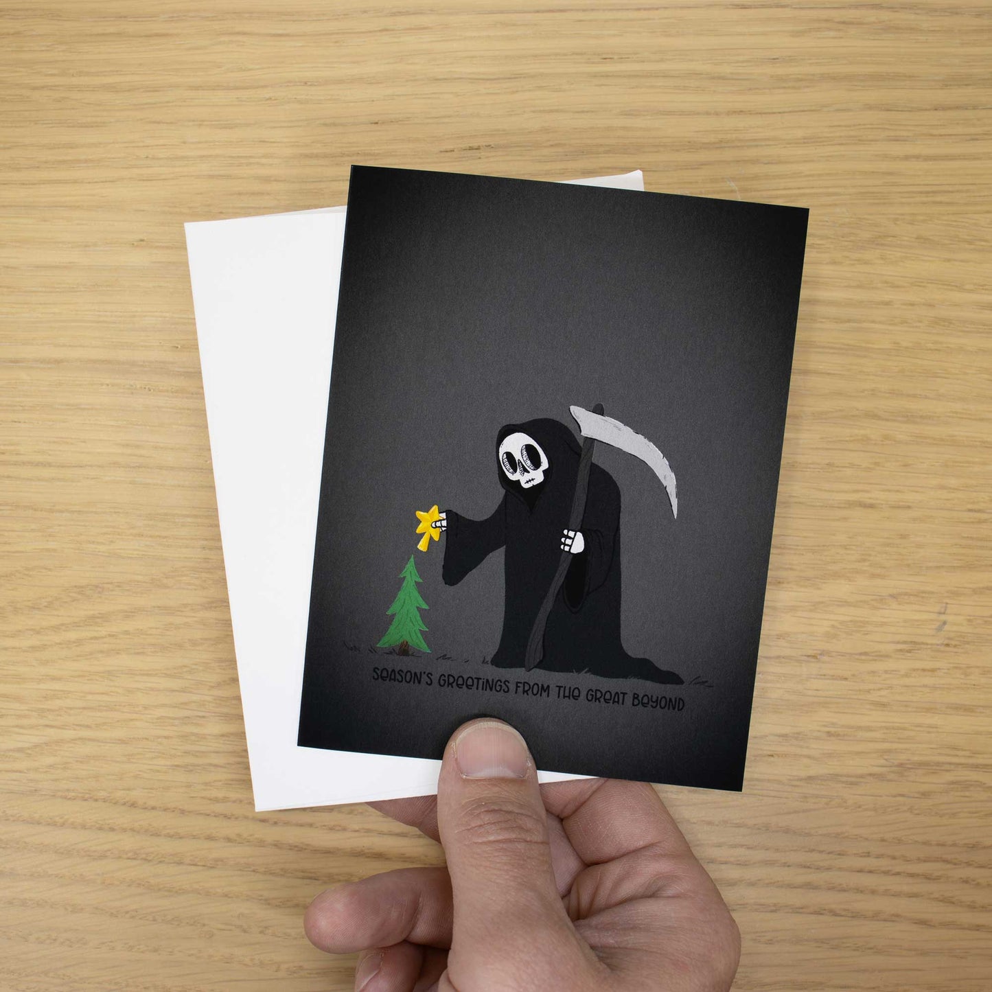 Death Decorates Blank Christmas Card