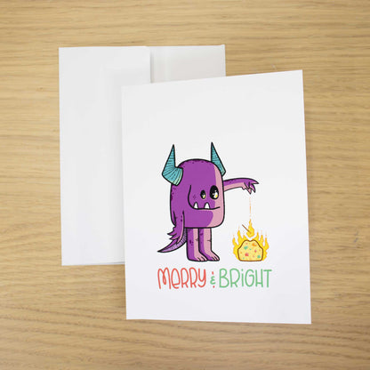 Flaming Fruitcake Blank Christmas Card
