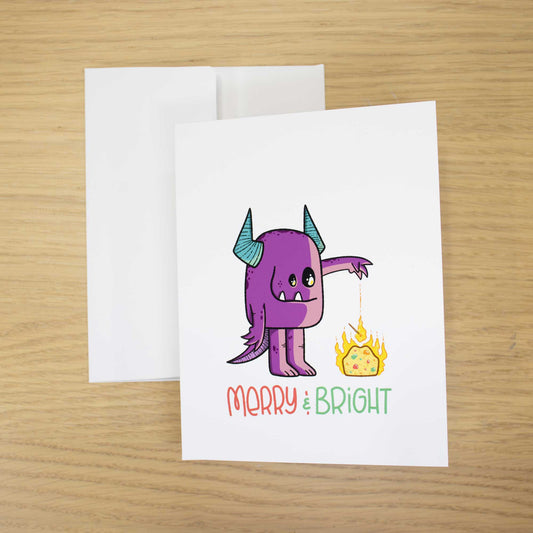 Flaming Fruitcake Blank Christmas Card