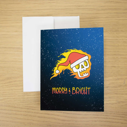 Flaming Christmas Skull Blank Christmas Card