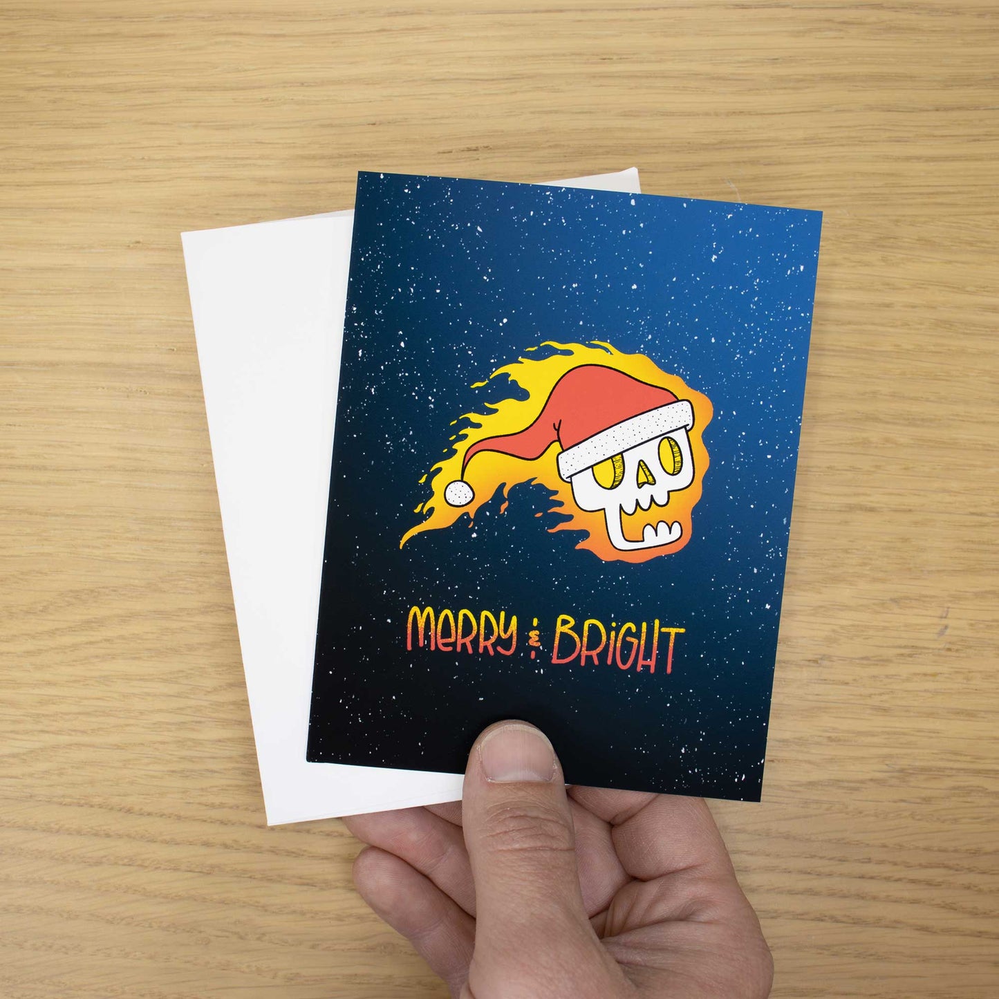 Flaming Christmas Skull Blank Christmas Card
