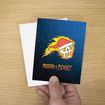 Flaming Christmas Skull Blank Christmas Card