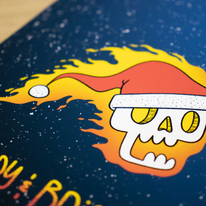 Flaming Christmas Skull Blank Christmas Card