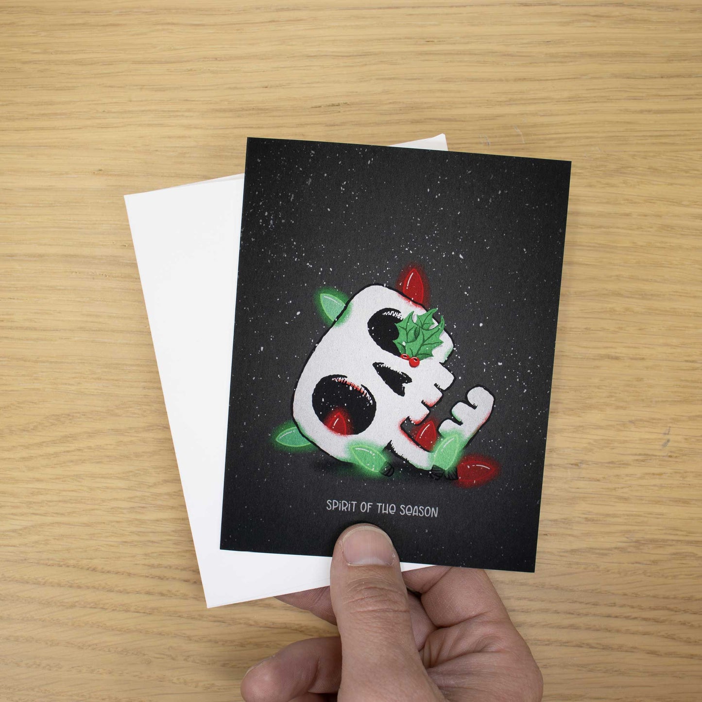 Holly Skull Blank Christmas Card