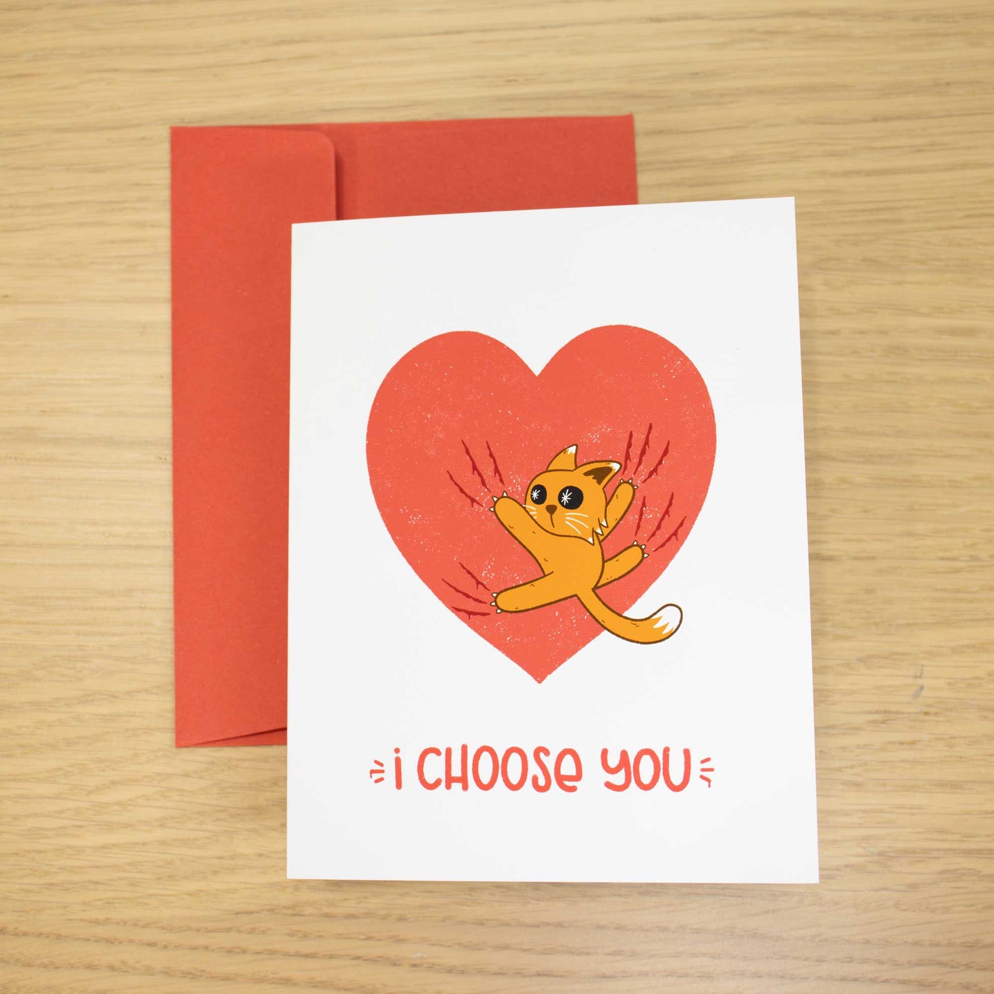 Clingy Cat Romantic Blank Greeting Card