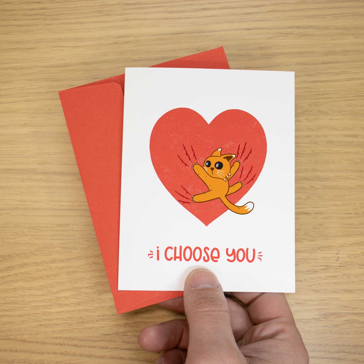 Clingy Cat Romantic Blank Greeting Card