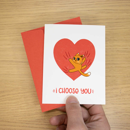 Clingy Cat Romantic Blank Greeting Card