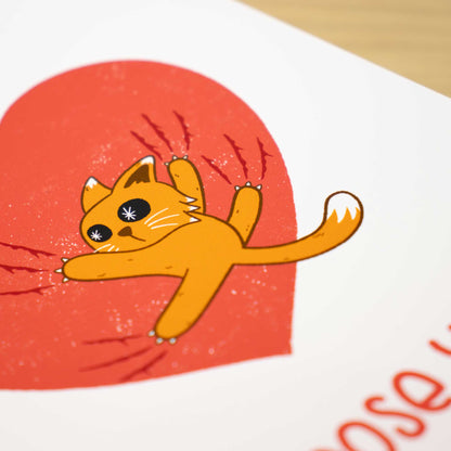 Clingy Cat Romantic Blank Greeting Card