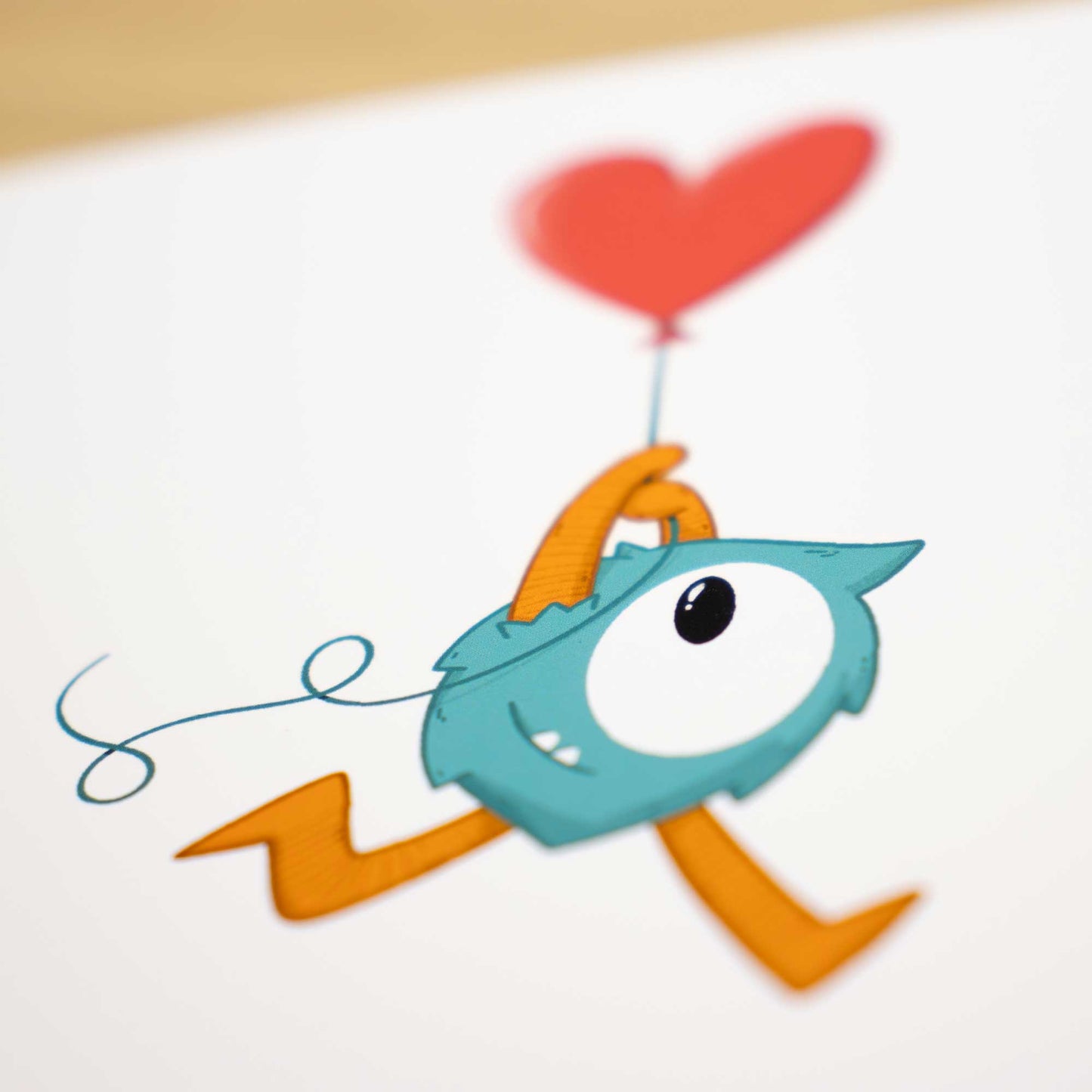 Monster with Heart Balloon Romantic Blank Greeting Card