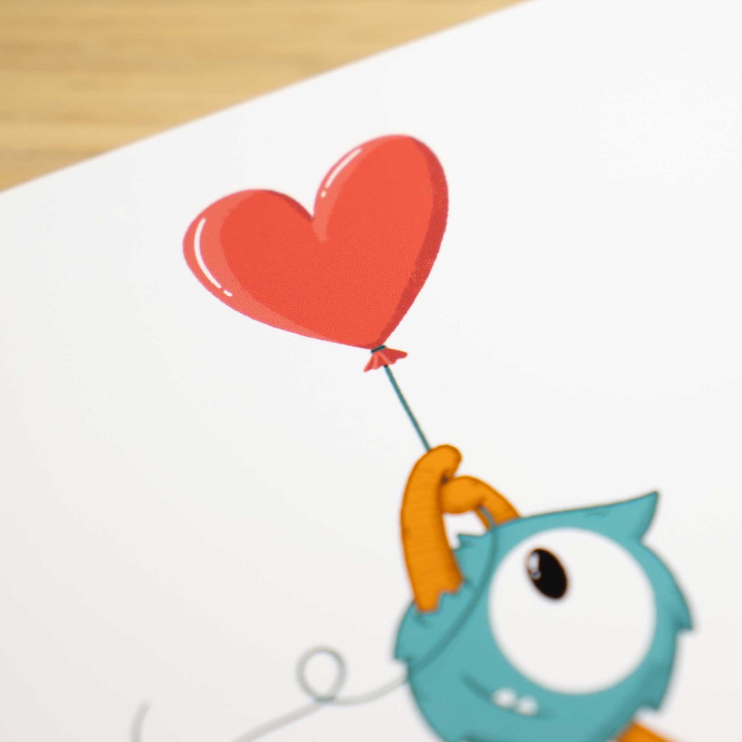 Monster with Heart Balloon Romantic Blank Greeting Card