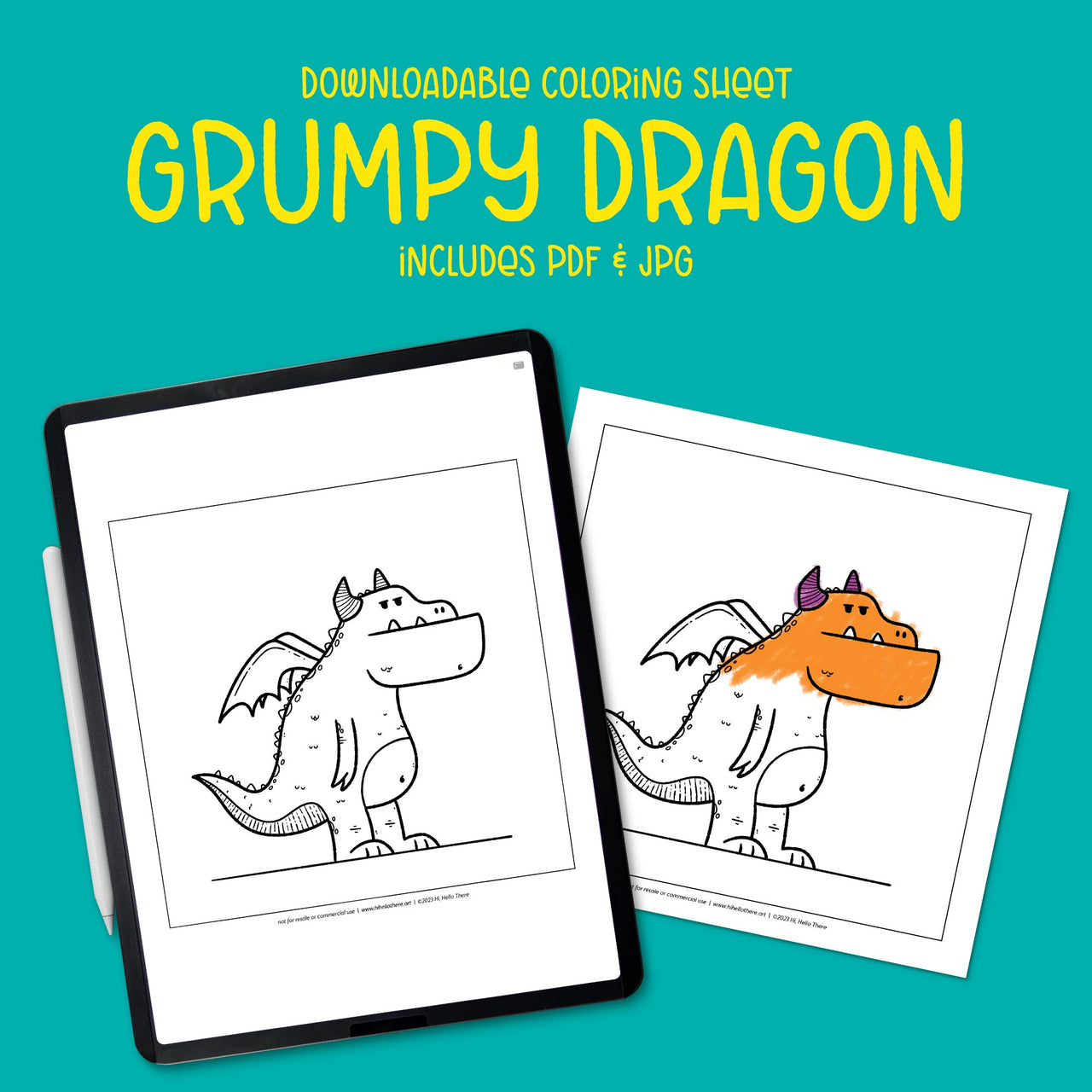 Grumpy Dragon Downloadable Coloring Sheet
