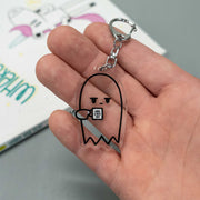 grumpy ghost keychain on hand