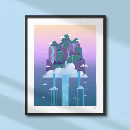Island in the Clouds Art Print | Night Time