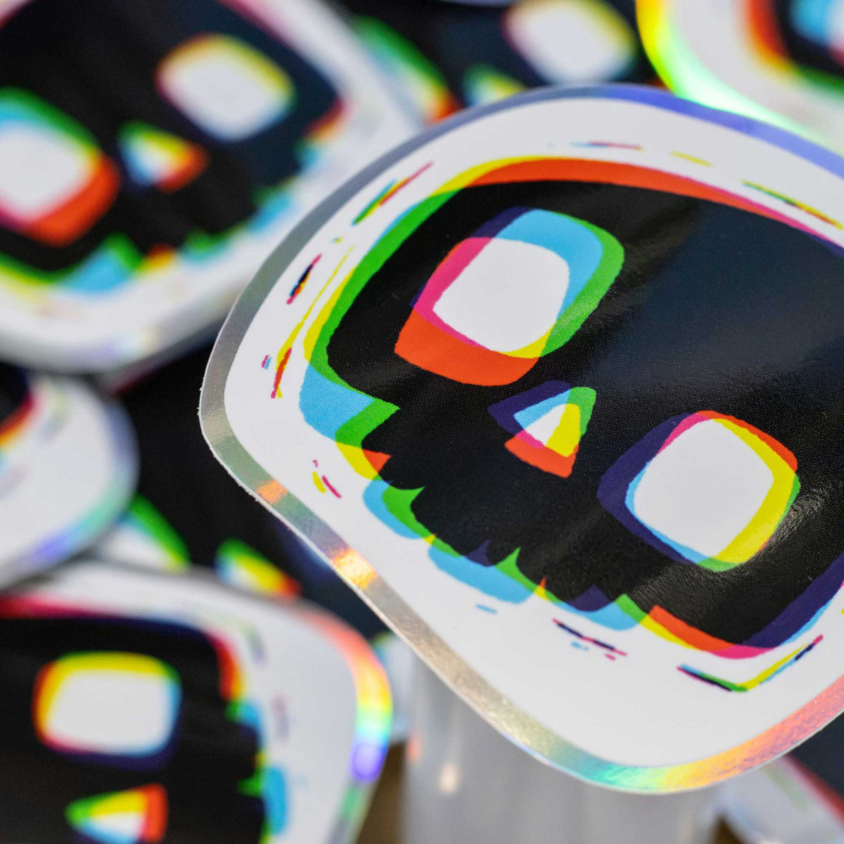Overlapped Skull Holographic Sticker