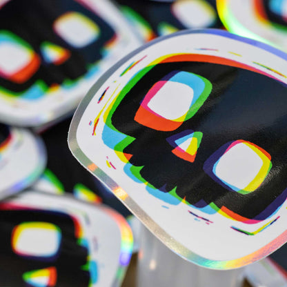 Overlapped Skull Holographic Sticker