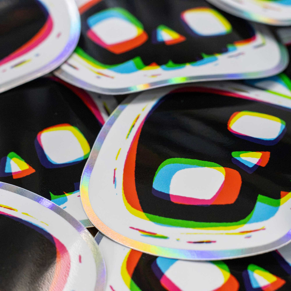 Overlapped Skull Holographic Sticker