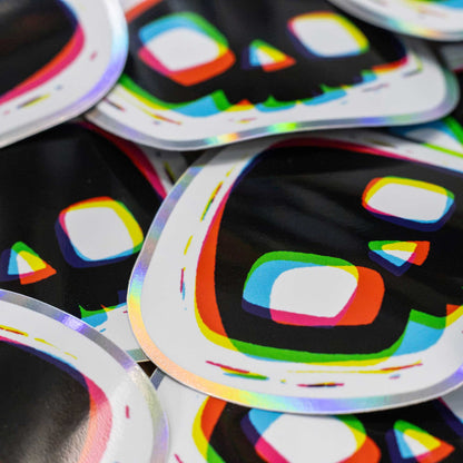 Overlapped Skull Holographic Sticker