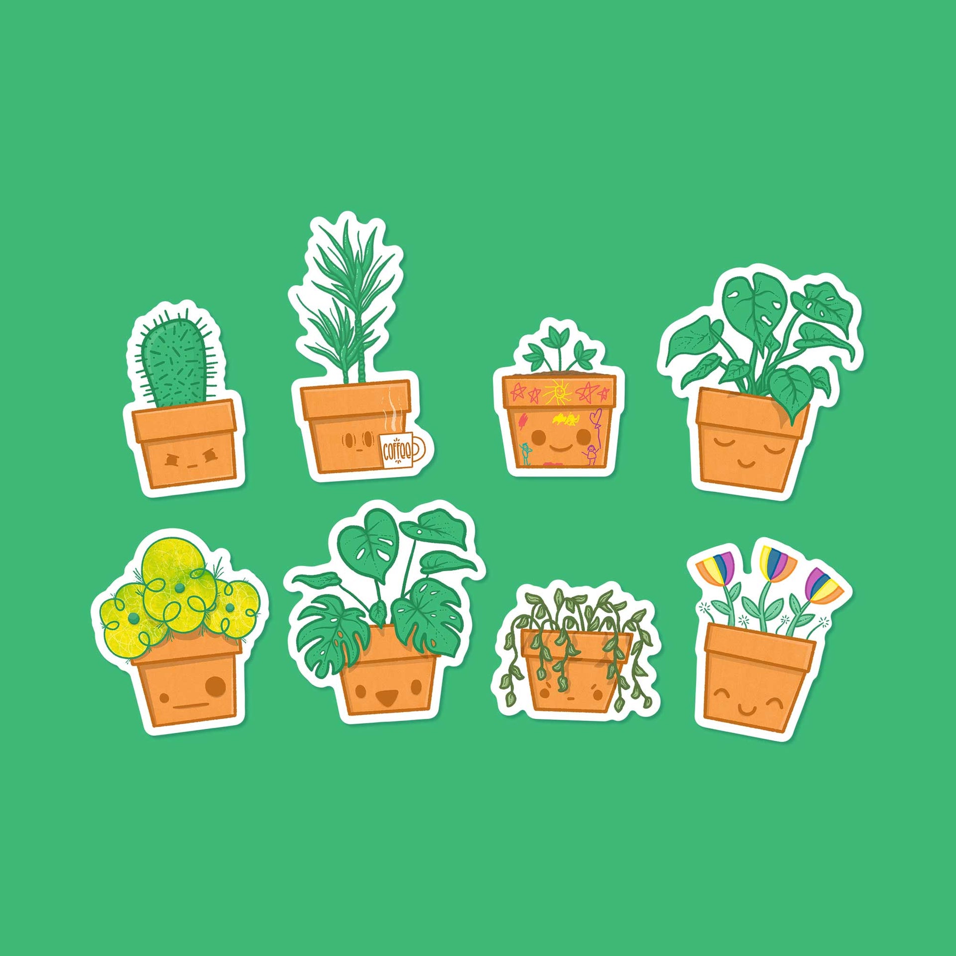 small and fun potted plant stickers