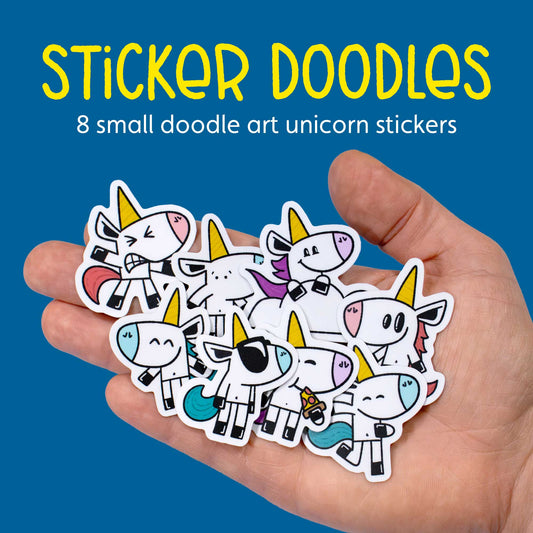 sticker doodles sticker pack featuring 8 small unicorn stickers