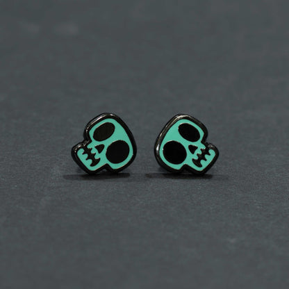 Teal Skull Earrings | Small Stud Earrings