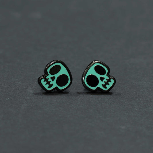 Teal Skull Earrings | Small Stud Earrings