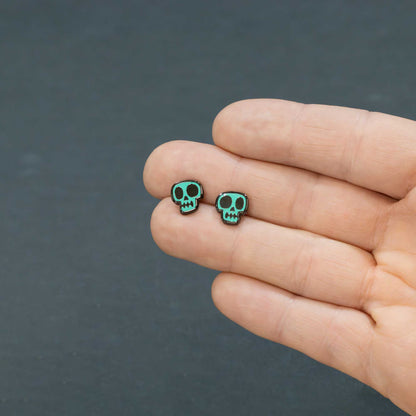 Teal Skull Earrings | Small Stud Earrings