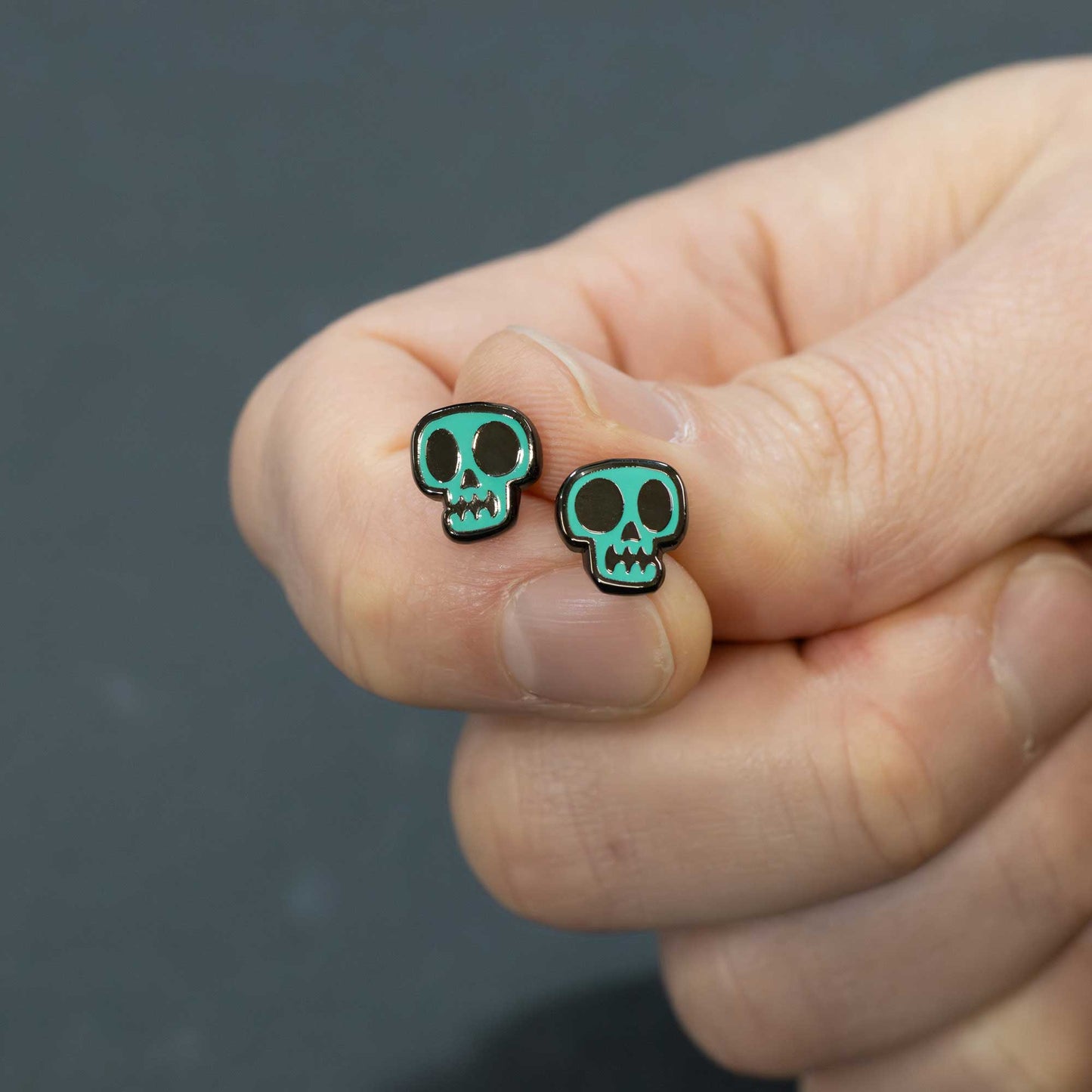 Teal Skull Earrings | Small Stud Earrings