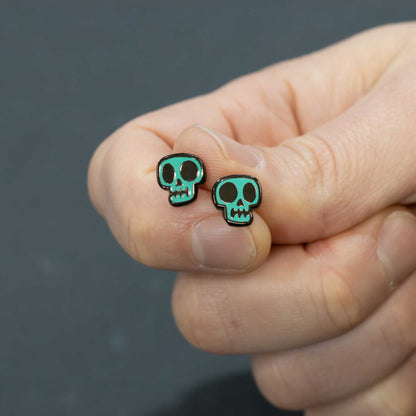 Teal Skull Earrings | Small Stud Earrings