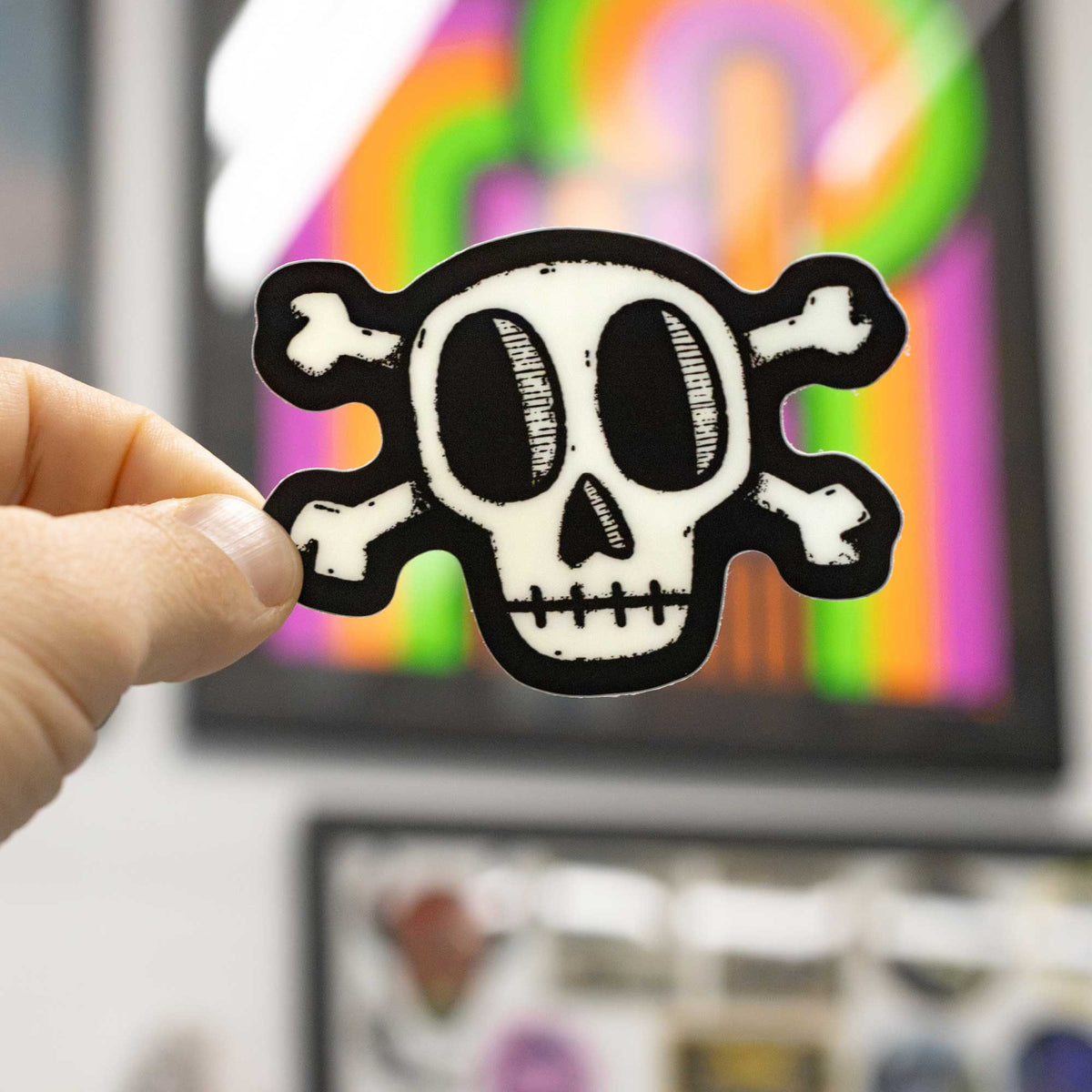 Glow-in-the-Dark Skull and Cross Bones Sticker