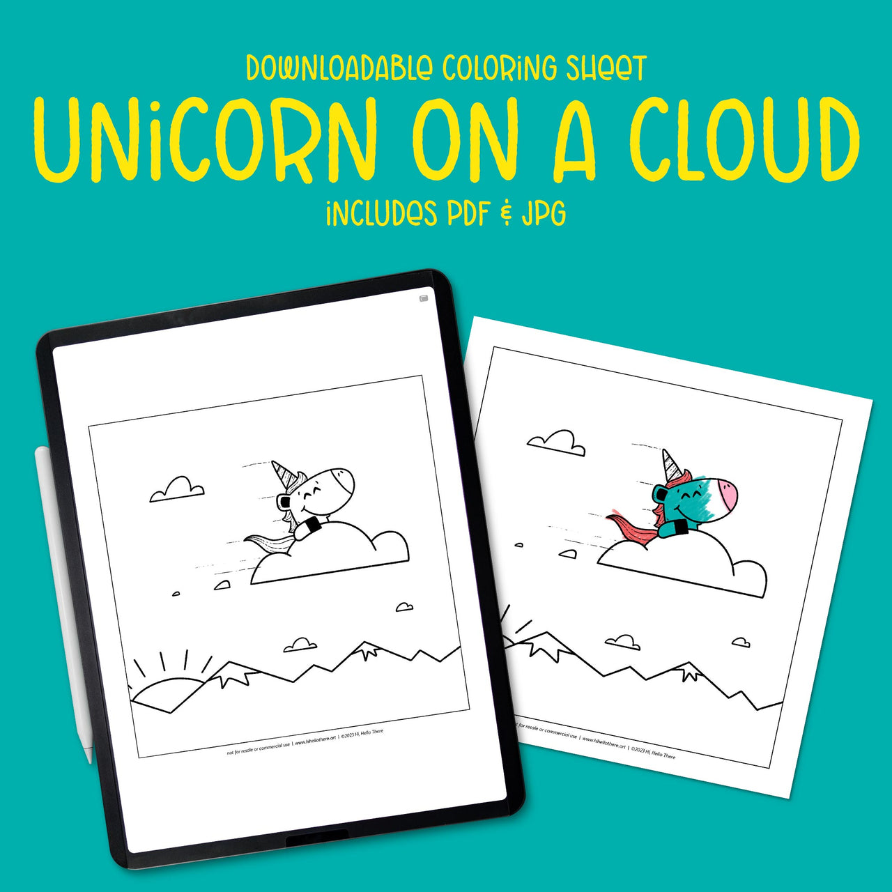 Unicorn on a Cloud Downloadable Coloring Sheet