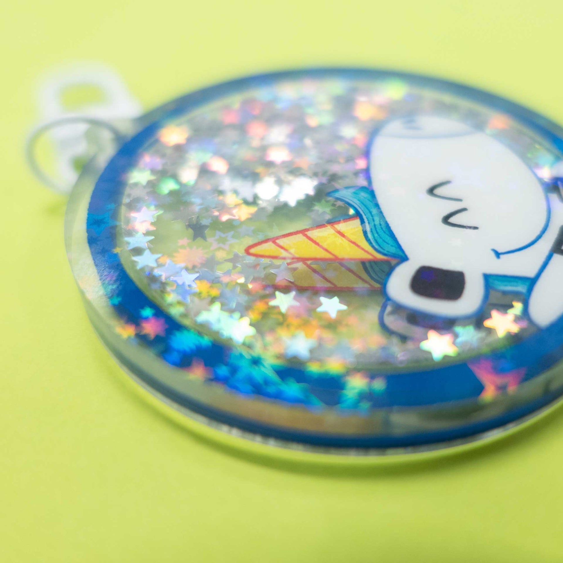 cute unicorn shaker keychain close up detail