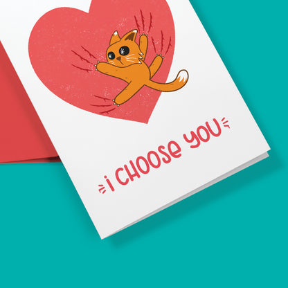 Clingy Cat | Valentine's Day Blank Greeting Card
