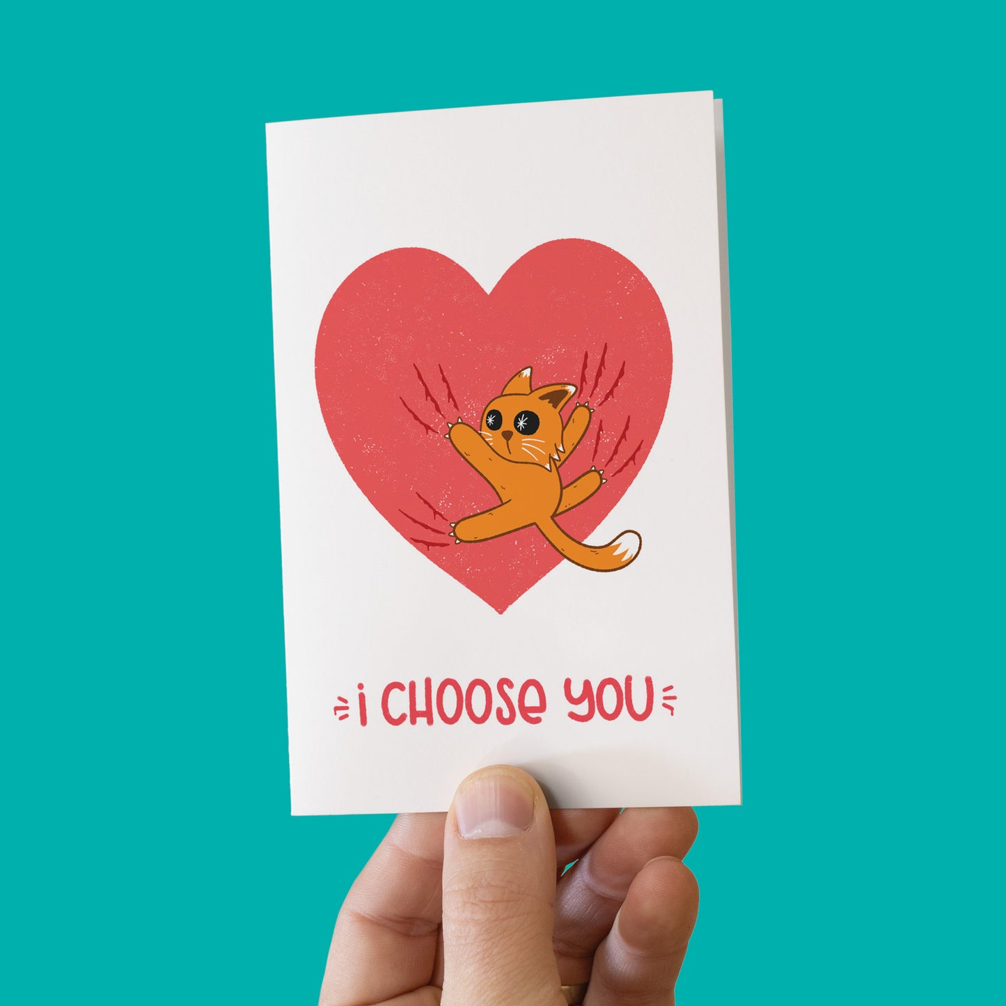 Clingy Cat | Valentine's Day Blank Greeting Card
