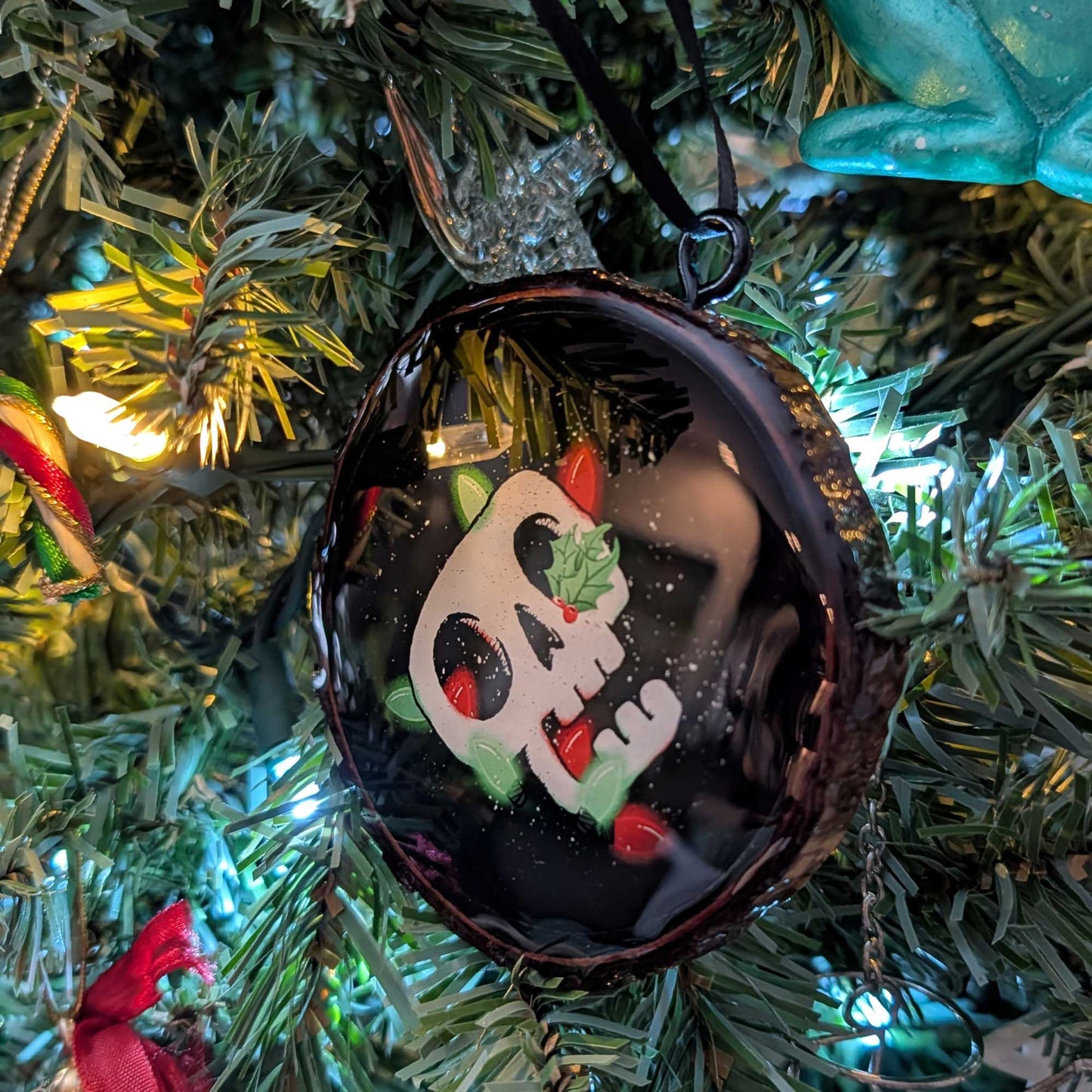 Skull Wood & Resin Ornament