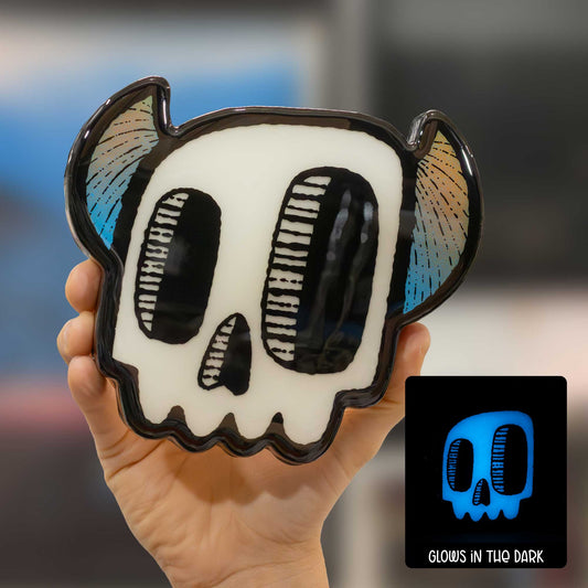 Monster Skull | Soft Blue Glow-in-the-Dark Woodcut Wall Art