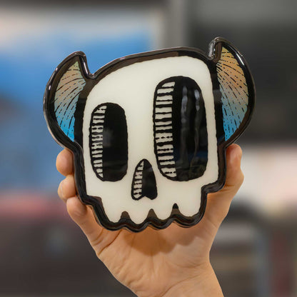Monster Skull | Soft Blue Glow-in-the-Dark Woodcut Wall Art
