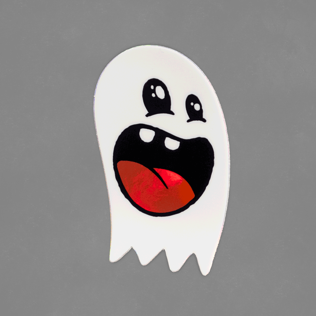 a holographic loud mouth ghost sticker