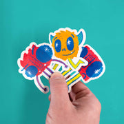 3 pack of monster stickers held in hand