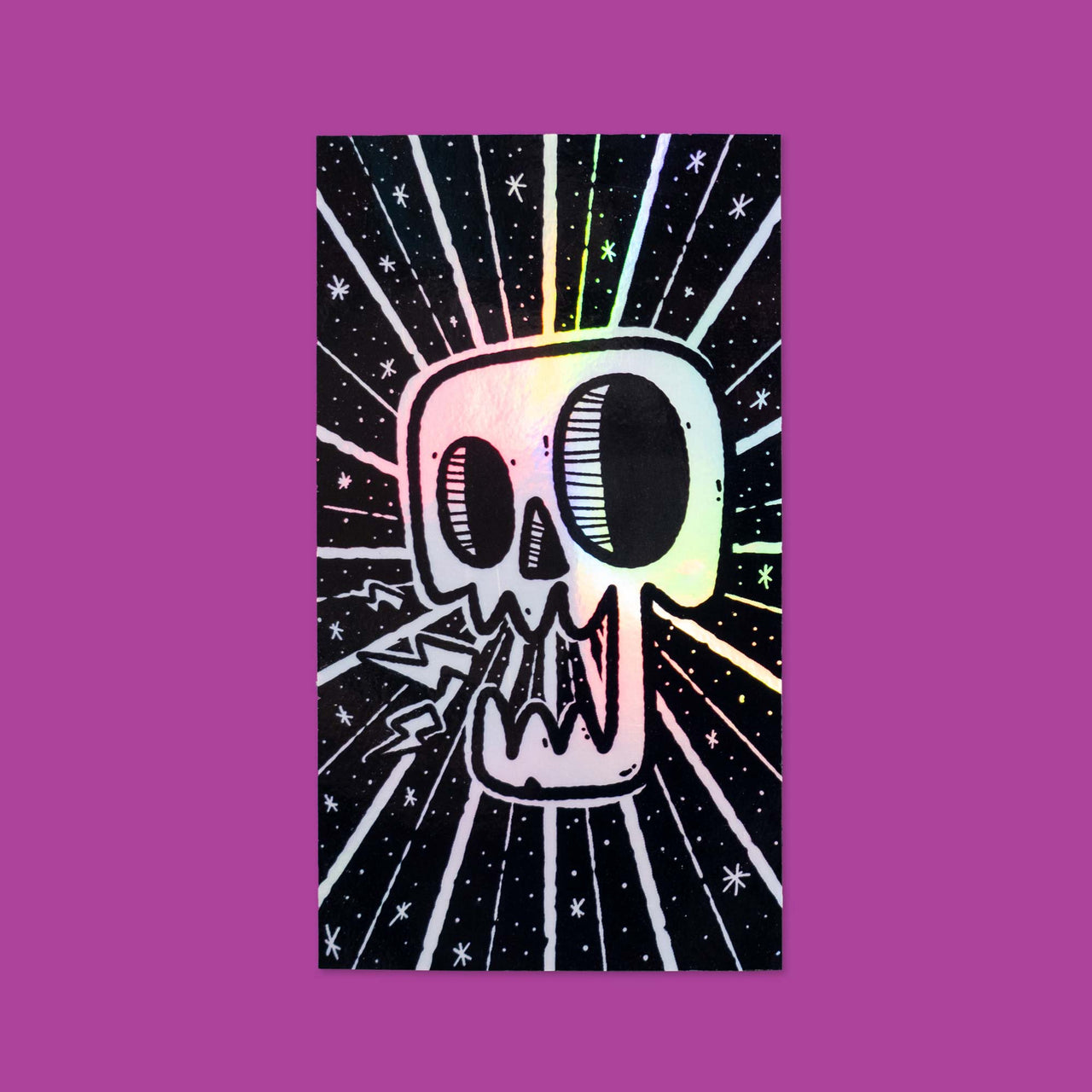 rectangular holographic skull sticker